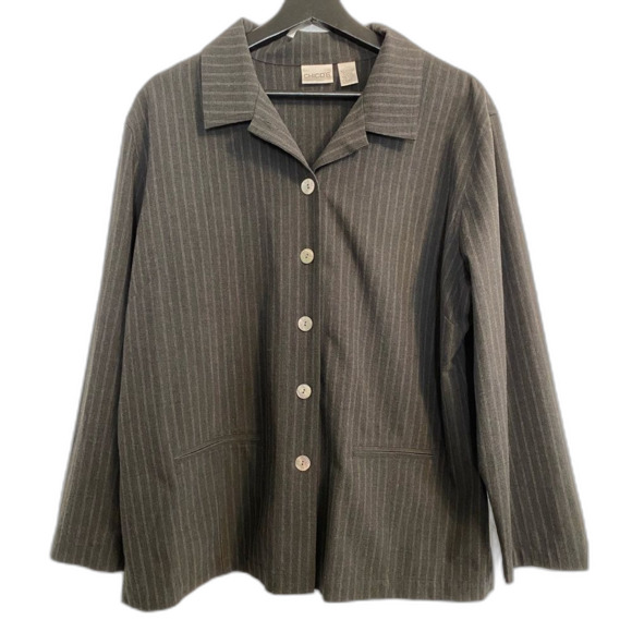 Chico's 3 (XL) Gray Pinstripe Button Up Blazer, Business Casual, Office UB-37 - Picture 2 of 9